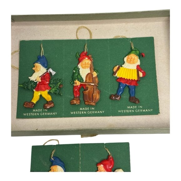 5 Vintage Hand Painted Western Germany Dwarfs Christmas Ornaments W/ Green Tags - Picture 3 of 5